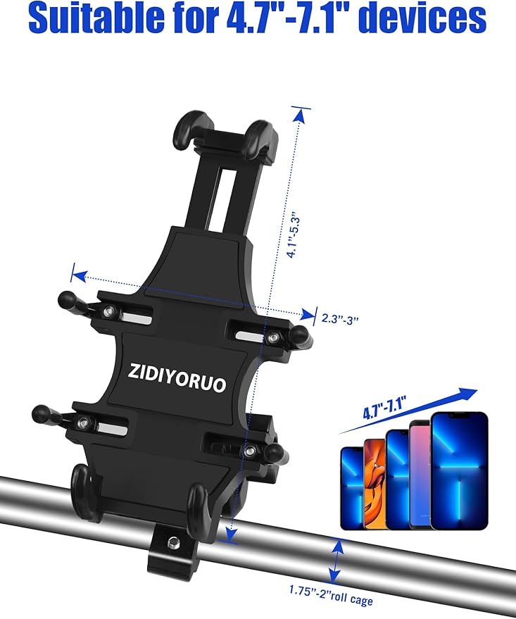 ZIDIYORUO UTV Phone Holder, Aluminum Alloy Heavy Duty Cell Phone Mount for UTV/SXS,360° Adjustable Mounting Bracket Fits 1.75”-2” Roll Cage, 8 Claws Tightly Hold iPhones or 4.7”-7.1" Devices