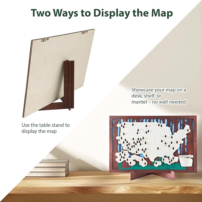 Wooden US National Parks Map Travel Tracker – 3-Layer Framed Wall Art with 70 Tree Pins, Stand, Marker & Gift Box – National Park Checklist Map, Holiday and Educational Geography Gift for Adventurers, Families & Outdoor Lovers, Perfect for RV, Home & H...