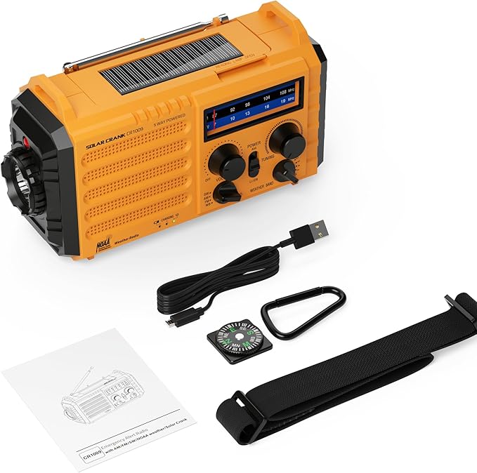 Eoxsmile Emergency Radio with NOAA Weather Alert, 5000mAh Solar Hand Crank Portable AM/FM Shortwave Radio, Rechargeable Battery Powered, USB Charger, Flashlight, SOS Alarm for Home Outdoor Survival