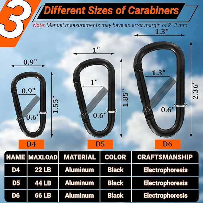 Carabiner Clip, Aluminum Carabiner D Ring Hook Keychain Clip for Backpack, Travel, and Outdoor Adventures for Young People