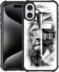for iPhone 16 Case, Lion Cross Jesus Christ Dove Pattern Graphic Design Girl Boy Soft Silicone Hard Acrylic Shock Protection for iPhone 16