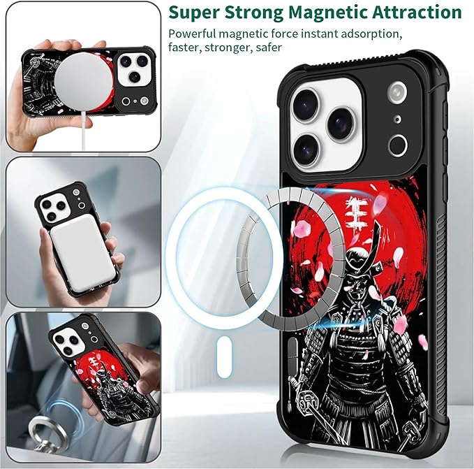 for iPhone 17 Pro Case,for MagSafe Graphic Design for Girl Boy Soft Silicone Hard Acrylic Shock Protection Designed for iPhone 17 Pro Sakura Japanese Samurai Pattern