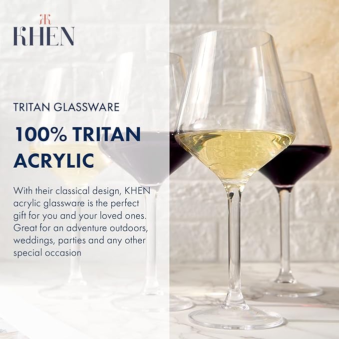 European Style Plastic Crystal, Stemmed Wine Glasses | 6 Set | Acrylic Glasses Tritan Drinkware, Unbreakable Color Shatterproof BPA-free Reusable, Outdoor, Pool Floating & Indoor, Hand Wash 15oz Gift