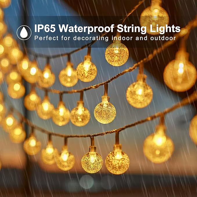 Jedavai Solar String Lights Outdoor 2 Pack 200 Led 80FT Warm White Crystal Globe Lights with 8 Lighting Modes, Waterproof Solar Powered Patio for Garden Yard Porch Wedding Party Decoration