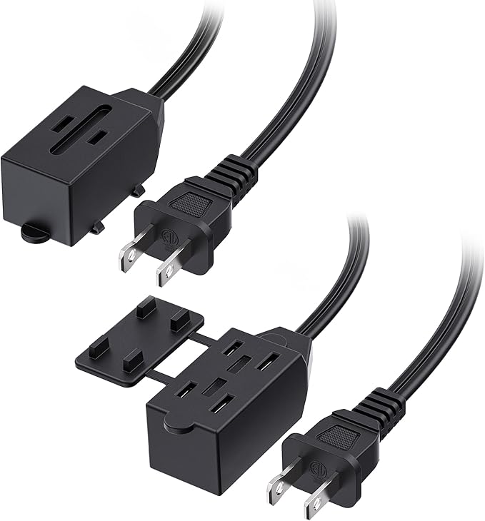 [ETL Listed] Cable Matters 2-Pack 16 AWG 2 Prong Extension Cord 10 ft, 13A 3-Outlet Extension Cords with Tamper Guard, 13 Amp, 1625 Watts, Black