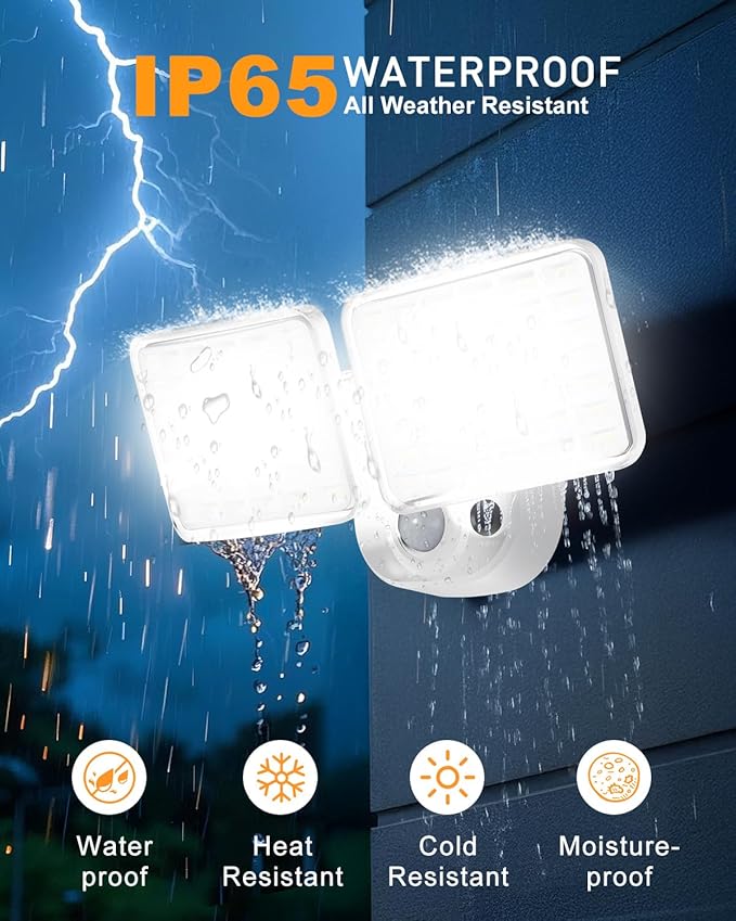 Rechargeable Battery Powered Motion Sensor Light, 2500LM & 4000LM Dual Modes Security Lights, USB Charging Wireless Flood Light, LED Outdoor Lights for Garage,Yard,Shed,Porch, White, 2