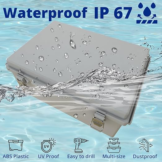 MAKERELE Large Junction Box Waterproof IP67 Plastic Outdoor Electrical Box and 3/4" NPT*2 Enclosure with Mounting Plate Suitable for Various Projects(16.1"*12.2"*7.1")