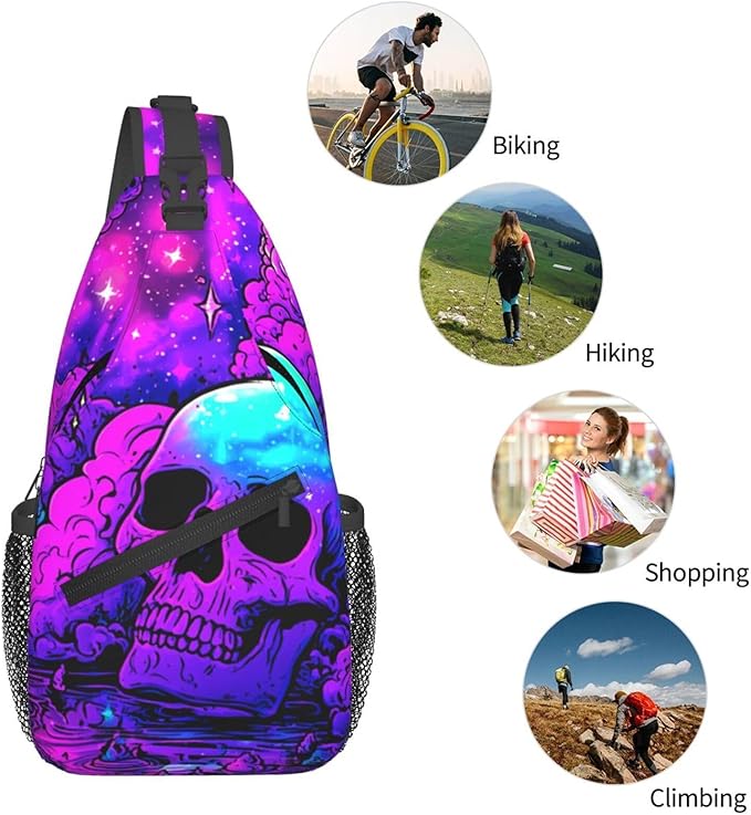 Trippy Skull Sling Bag Crossbody Travel Hiking Chest Backpack Shoulder Daypack For Women Men