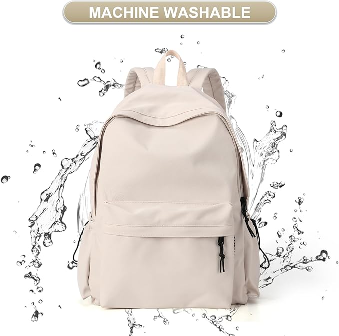 Beige School Backpack for Girls Water Resistant High School Book Bag Simple Backpack for Teens Boys Girls, Lightweight Middle School Back Pack Daypack