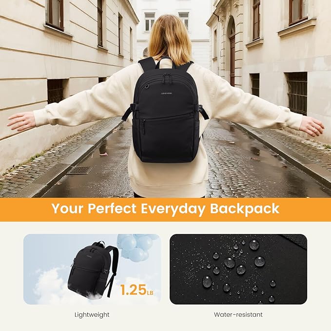 LOVEVOOK Everyday Backpack for Women, Chic Versatile Backpack with Water Bottle Pocket, Lightweight Waterproof Casual Daypack for City Work Commute, College, Travel & Gifts, Black