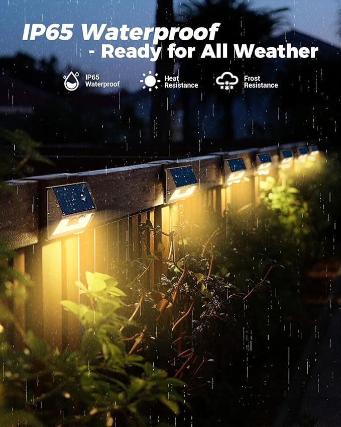 vighep 12 Pack Solar Motion Lights for Outside, Waterproof Fence Lights Outdoor, Warm White LED Wall Lights Wireless for Yard Steps Stairs Garden - Brown