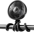 Gaiatop Baby Stroller Fan, 4000mAh Oscillating Mini Portable Fan with Light, 4 Speeds Battery Operated Small Handheld Desk Fan, 360° Rotate Flexible Tripod Clip On Fan for Car Seat Crib Travel Black
