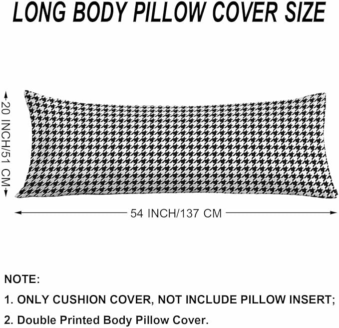 20"X54" Body Pillow Case Houndstooth, Black White Houndstooth Plaid Side Sleeper Body Pillow Covers Long Pillow Case Protector Accent Throw Pillow Cushion Cover for Couch Bed Sofa Car