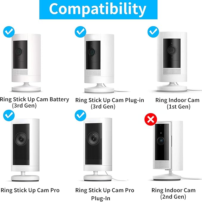 2 Pack Adjustable Security Wall Mount for Ring Stick Up Cam & Ring Outdoor Cam Plus, Indoor Outdoor Mount Bracket for Arlo HD/2/3/4, Ceiling Mount Kit, VHB Adhesive or Screw, No Drill
