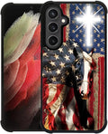 for Samsung Galaxy S23 FE Case, Red American Flag Horse Cross Pattern Graphic Design Girl Boy Soft Silicone Hard Acrylic Shock Protection for Samsung Galaxy S23 FE