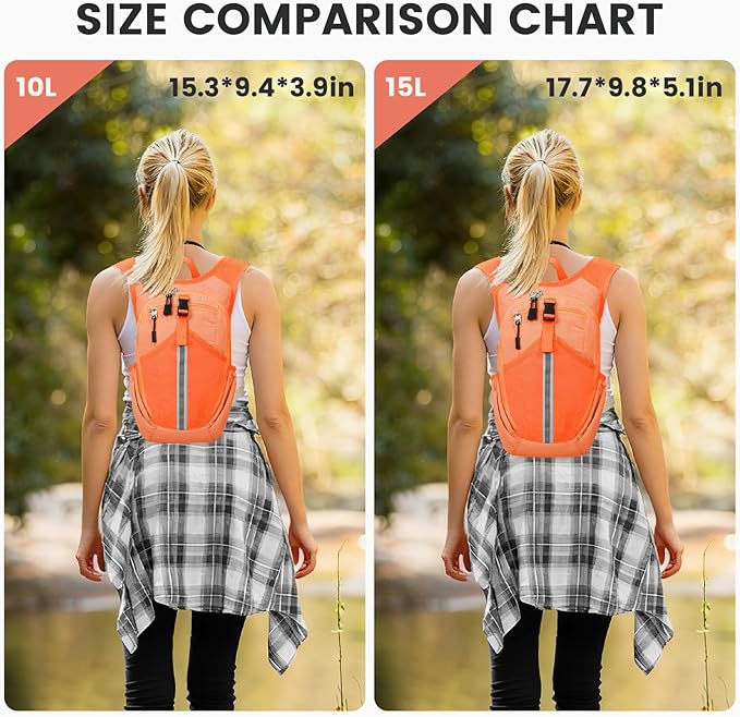 Small Hiking Backpack 15L- Lightweight Packable Foldable Backpack for Travel Camping Outdoor Commute, Compact Rucksack for Women Men(Orange)