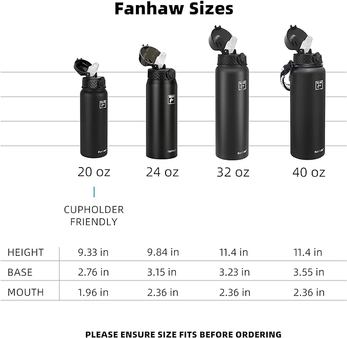 Fanhaw 24 oz Insulated Stainless Steel Water Bottle with Straw Lid, Leakproof & Anti-Dust Sports Bottle for Kids, Women & Men (Gray)
