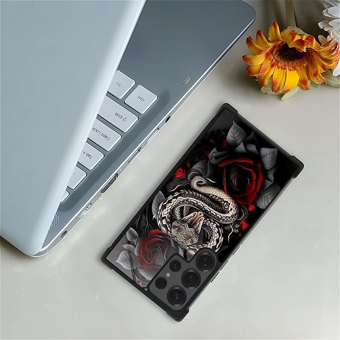 for Samsung Galaxy S25 Ultra Case,Graphic Design for Girl Boy Soft Silicone Hard Acrylic Shock Protection Designed for Samsung Galaxy S25 Ultra Entwined Rose Snake Pattern