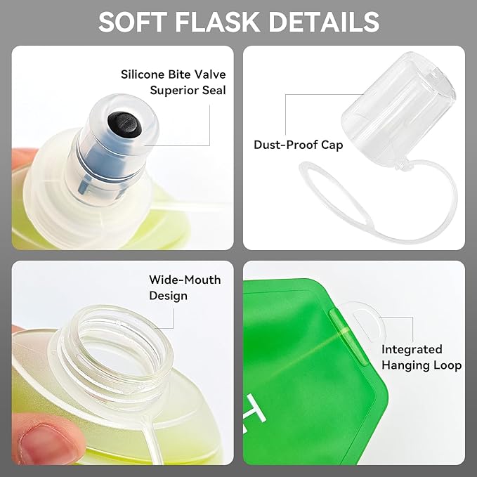 250ml Soft Flask Soft Water Bottle for Running, Hiking, Travelling, Cycling and Climbing - TPU Material - Gradient Green