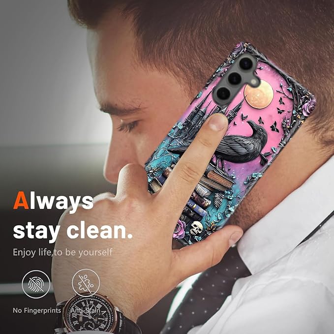 Compatible for Samsung Galaxy S26 Ultra 5G Case, Dual Layer Heavy Duty 2 in 1 Shockproof Protective Phone Case,Black Raven Bird Rose Book Skulls
