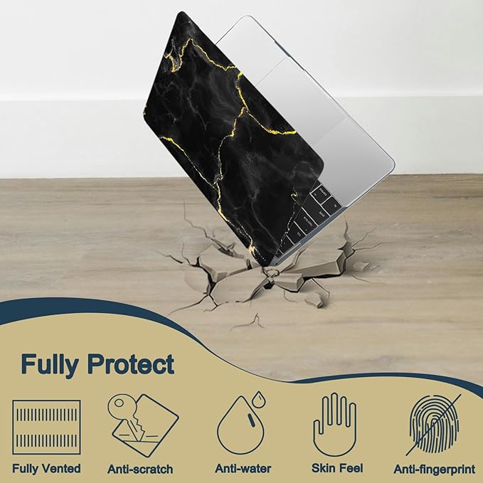 Printed Case for MacBook Air M1 13 inch 2020 2019 2018 Release (Model A2337 A2179 A1932),Aesthetic Hard Shell Case Cover & Keyboard Cover for Laptop Air 13.3",Black Marble