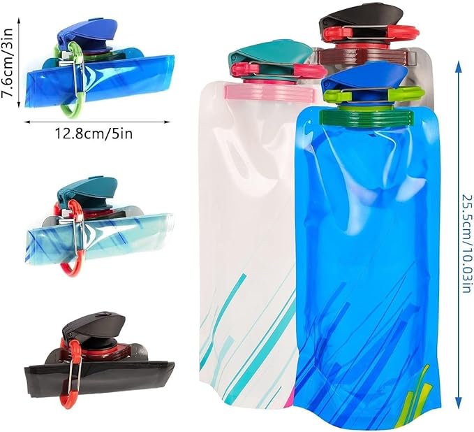 Jinora 3 Pack Collapsible Water Bottles for Travel – 24oz Foldable Water Bottle with Leakproof Lid, 700ML Food-Grade Silicone Portable Reusable BPA-Free Water Bottle for Hiking,Sports,Camping,Biking