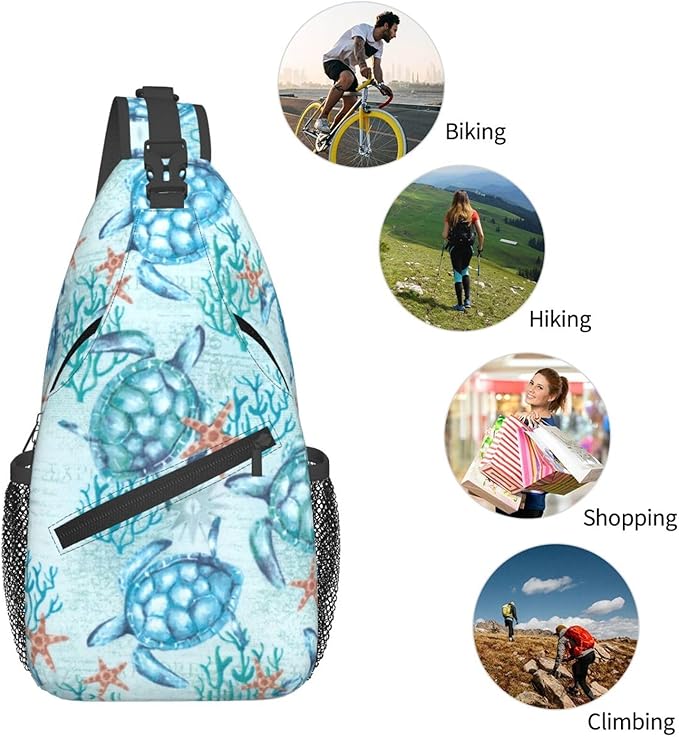 Sea Turtle Sling Backpack for Women Men - Fashion Crossbody Shoulder Chest Bag for Travel, Hiking, Casual Sport Daypack