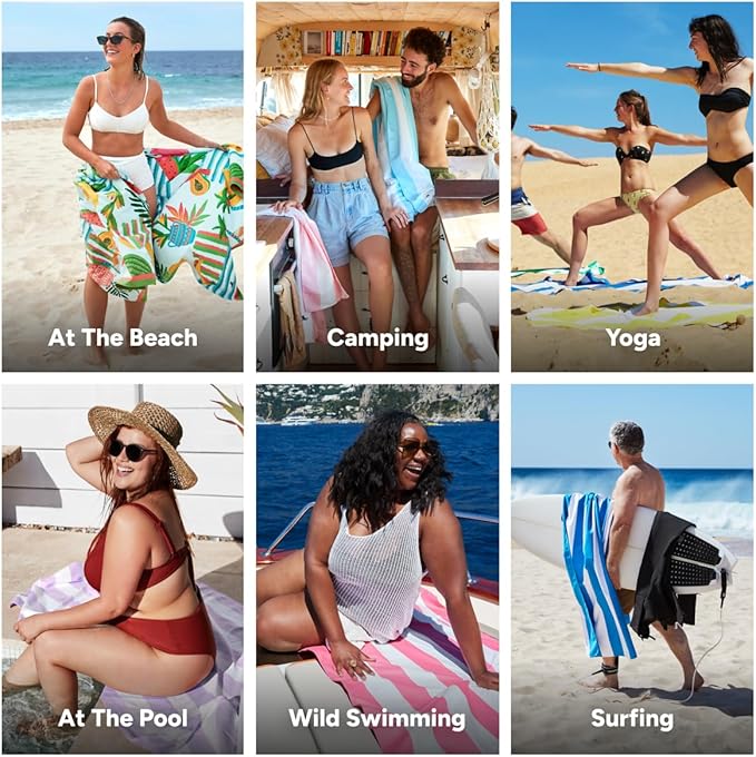 Dock & Bay Beach Towel - Quick Dry, Sand Free - Compact, Lightweight - 100% Recycled - Includes Bag - Tropicana Treat - Extra Large (200x90cm, 78x35)