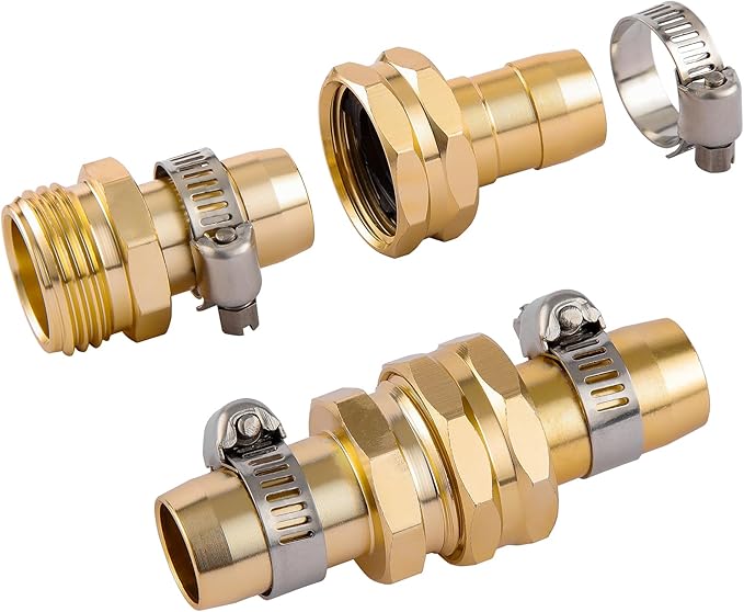 3 Set Garden Hose Repair Connector Kit with Clamps, Fit for 3/4" or 5/8" Garden Hose Fitting, Male and Female Hose Adapter, Water Hose Repair Kit