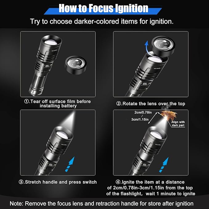Rechargeable LED Flashlights 10000.00 High Lumens with Ignition Lens,𝟐𝟎𝟐𝟔 𝐍𝐞𝐰 High Powered Waterproof Tactical Flashlight Spotlight Flashlight for Home, Bright Flashlight for Outdoor Camping