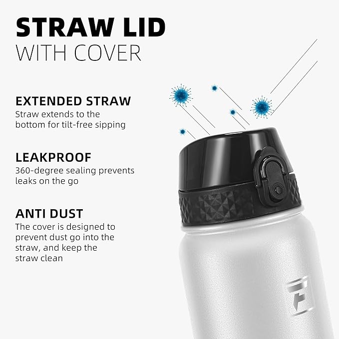 Fanhaw 40 oz Insulated Stainless Steel Water Bottle with Straw Lid, Leakproof Extra-Large Sports Bottle for Men & Women (White)