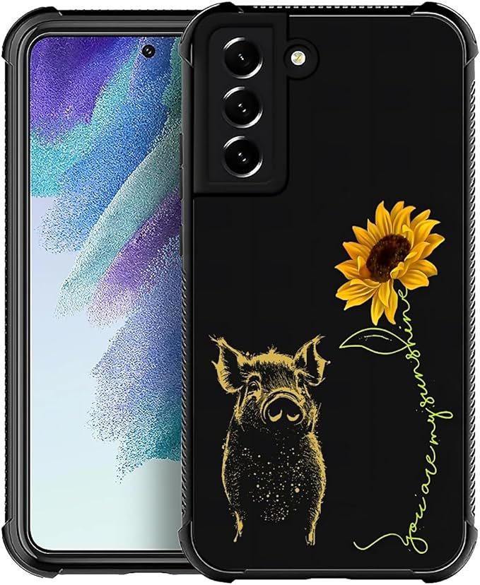 for Samsung Galaxy S22 Case, Pig Sunflower Yellow Sunshine Pattern Graphic Design Girl Boy Soft Silicone Hard Acrylic Shock Protection for Samsung Galaxy S22