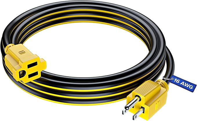 Maximm 10 Ft Black and Yellow Extension Cord, Heavy Duty 16 AWG, ETL Listed for Workshop & Outdoor Use