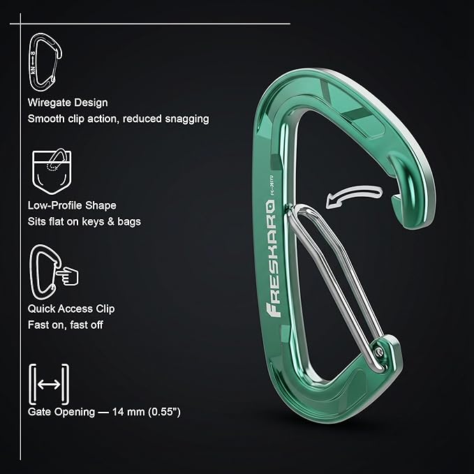 FresKaro 5pcs Nano Carabiner Clips, 8kN 1798lbs, Small Sturdy, Reliable Time-Tested Strong Spring Wiregate, Mini Size 2.37inch, Choice of 5colors