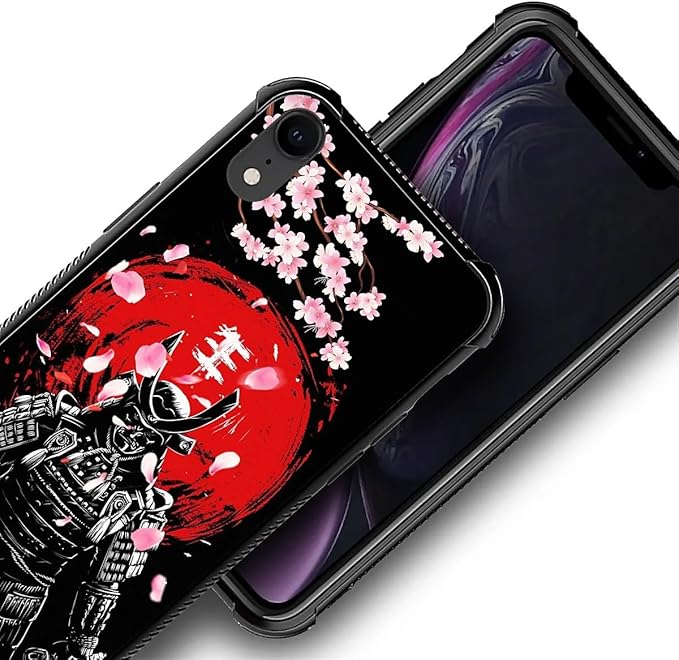 for iPhone XR Case, Sakura Japanese Samurai Pattern Graphic Design Girl Boy Soft Silicone Hard Acrylic Shock Protection for iPhone XR
