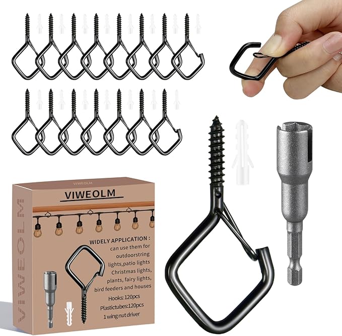120 Pcs Black Eye Hooks Screw Heavy Duty,Ceiling Hooks for Hanging Plants,String Lights,Cup,Wind Chime,Bird Feeders. Plant Hanger Indoor&Outdoor