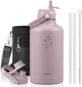BUZIO 64oz Insulated Water Bottle, Half gallon Stainless Steel Jug (Cold for 48 Hrs), Triple Wall Vacuum Large Metal Flask with Leakproof Straw Lid and Carry Sleeve, Purple