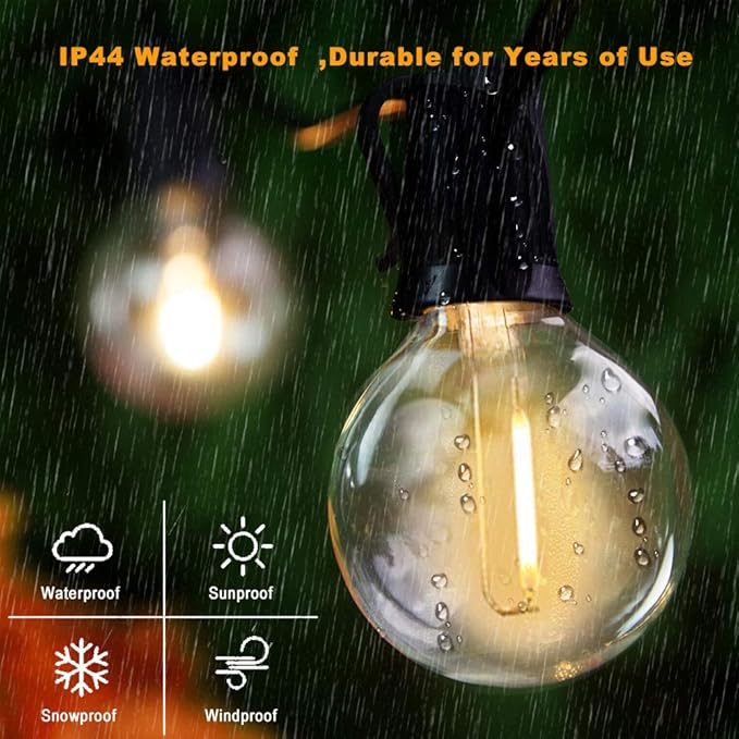 18Ft Outdoor Patio String Lights,UL Listed Commercial Light String with 10+1 Plastic G40 LED Clear Globe Bulbs,Decoration for Patio Backyard Cafe Porch Garden Bistro Party Wedding