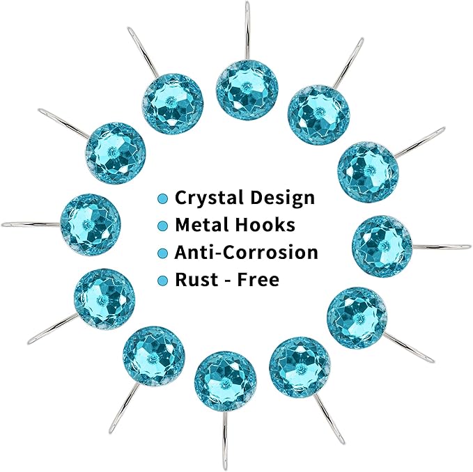 MitoVilla Teal Blue Shower Curtain Hooks Rings, Metal Shower Hooks for Turquoise Shower Curtain & Liner, Aqua Rust Proof Shower Rings for Curtain and Shower Rod, 12 Pack Bathroom Set