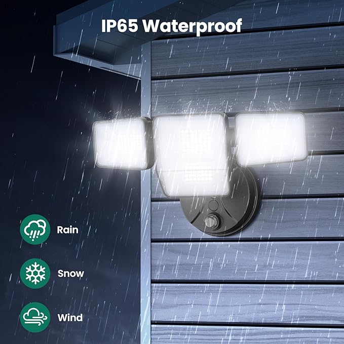 70W Dusk to Dawn Flood Lights Outdoor Lighting, 7000LM Dusk Till Dawn Floodlight, 4 Heads LED Security Light with Photocell, IP65 Waterproof, 6500K Daylight for Yard Garage Porch 2 Pack Black