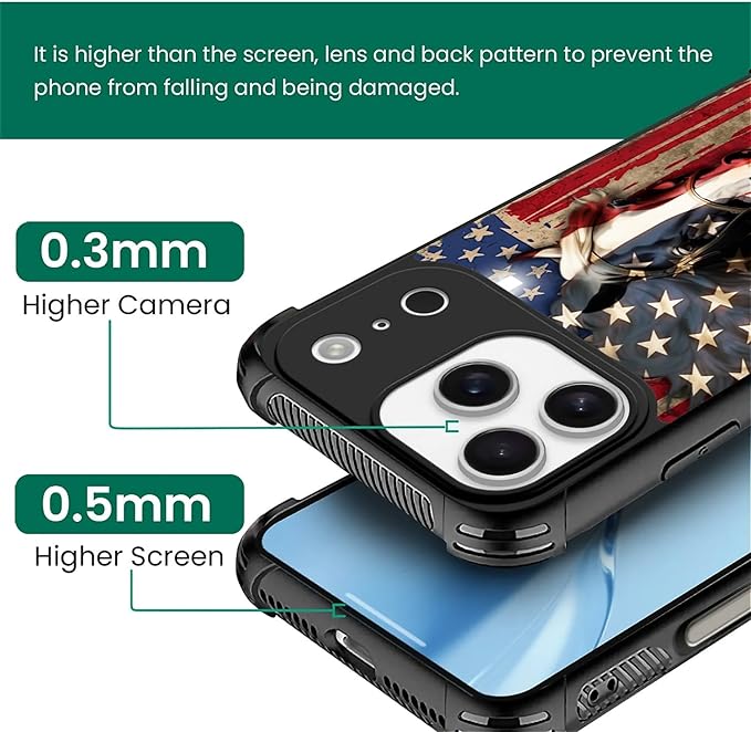 for iPhone 17 Pro Case,for MagSafe Graphic Design for Girl Boy Soft Silicone Hard Acrylic Shock Protection Designed for iPhone 17 Pro Red American Flag Horse Cross Pattern