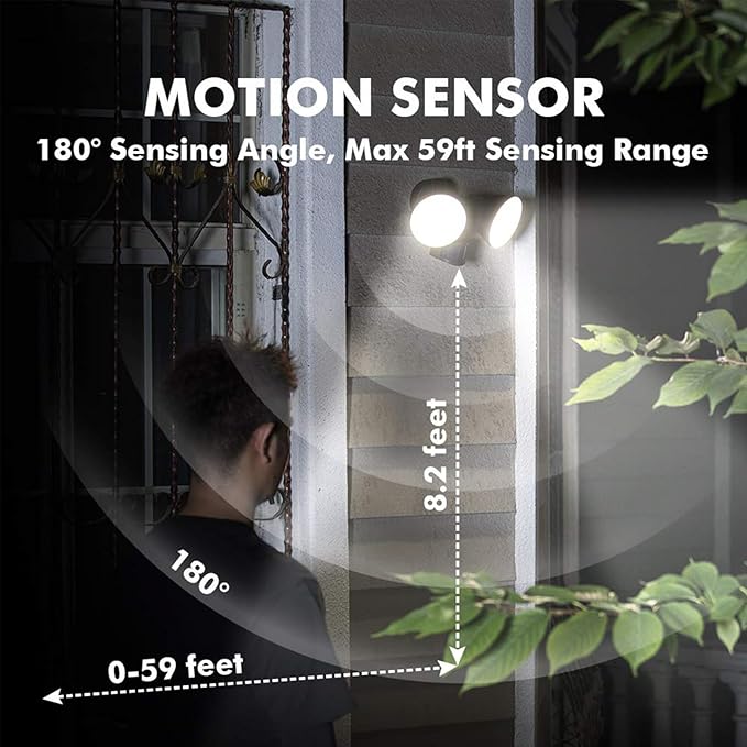 LUTEC 3200 Lumen 32W LED Motion Activated Integrated Dual-Head Flood Light Outdoor, Motion Sensor Light Outdoor, Dusk to Dawn Exterior Security Wall Light for Patio Garden,Bronze