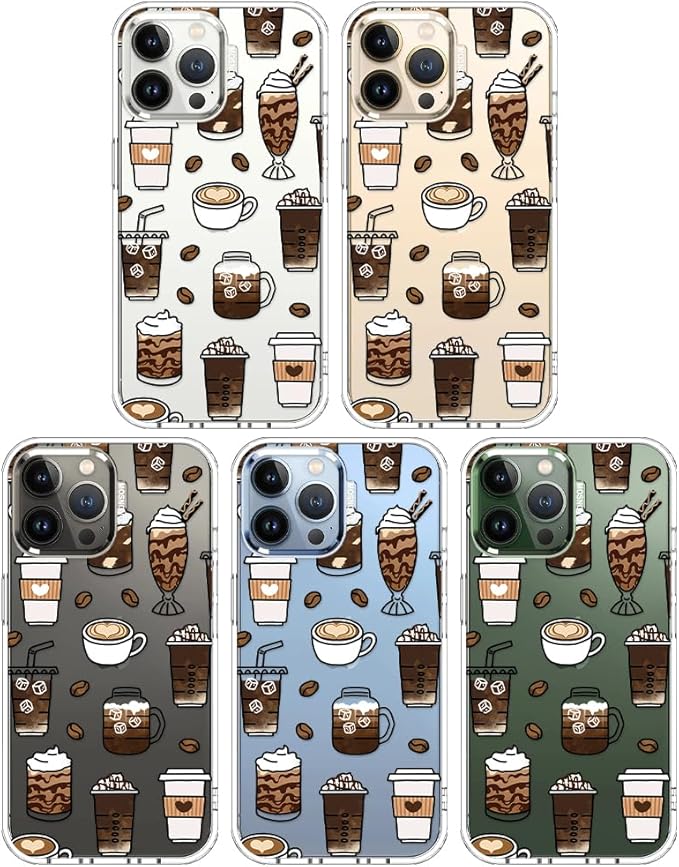 MOSNOVO Case for iPhone 13 Pro Max, [Buffertech 6.6ft Military-Grade Drop Protection] [Anti Peel Off Tech] Clear TPU Bumper Phone Case Cover Design - Coffee