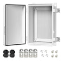 LeMotech Electrical Box, IP67 Waterproof Hinged Cover Stainless Steel Latch Junction Box, ABS Plastic Electrical Enclosure with Mounting Plate,Wall Brackets, Cable Glands,11.8"x7.7"x5.2",Grey