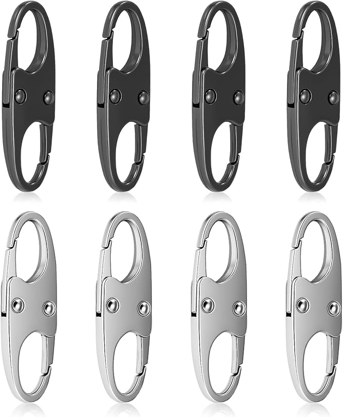 8 Pcs Anti-Theft Small Carabiner Clip, Double Opening Zipper Pull Replacement, Elegant Zinc Alloy Zipper Clips for Backpacks, Luggage, Duffel Bags, Travel Security Essentials - 4 Silver & 4 Gunmetal