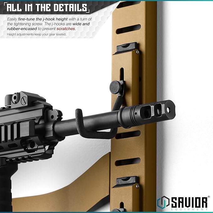 Savior Equipment Horizontal Steel Wall Mount Firearm Rifle Display Rack, Compound Bow Shotgun Carbine Gun Sword Tactical Vest Gear Hanger Free-Standing Indoor Storage Organizer, 10 Mounting Hooks