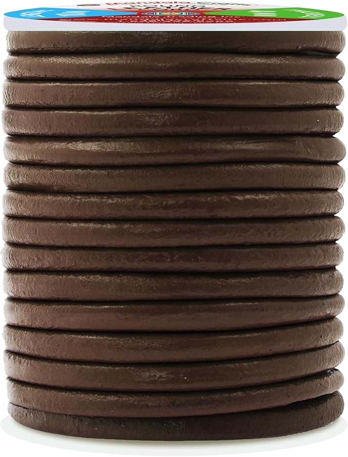 Mandala Crafts Round Cowhide Genuine Brown Leather Cord for Jewelry Making Kumihimo Leather Rope Spool - Brown String Lace - 11 Yds 4mm Cording