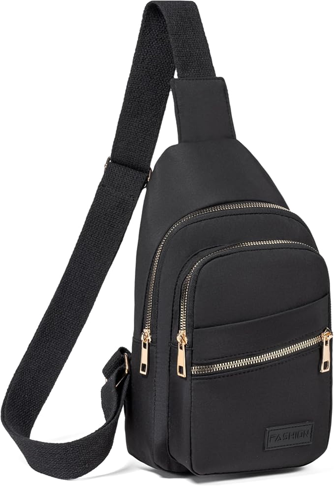 Banelu Small Crossbody Sling Backpack Sling Bag for Women, Chest Bag Daypack Fanny Pack Cross Body Bag for Outdoors Hiking Traveling - Gold Zipper