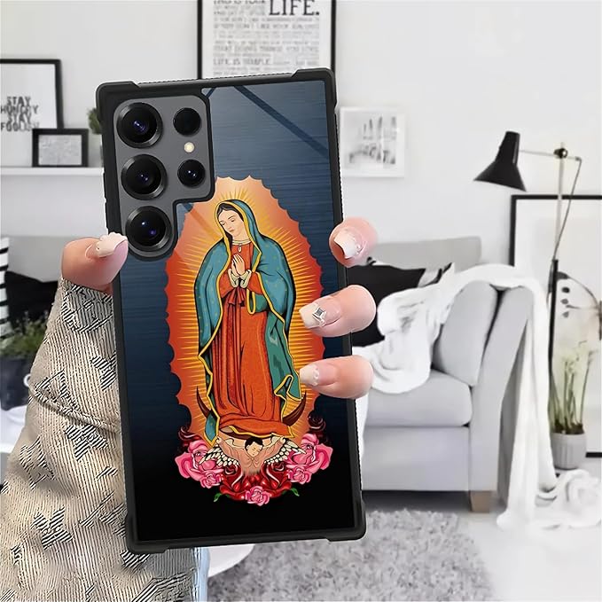 for Samsung Galaxy S25 Ultra Case,Graphic Design for Girl Boy Soft Silicone Hard Acrylic Shock Protection Designed for Samsung Galaxy S25 Ultra Red Virgen Guadalupe Pattern