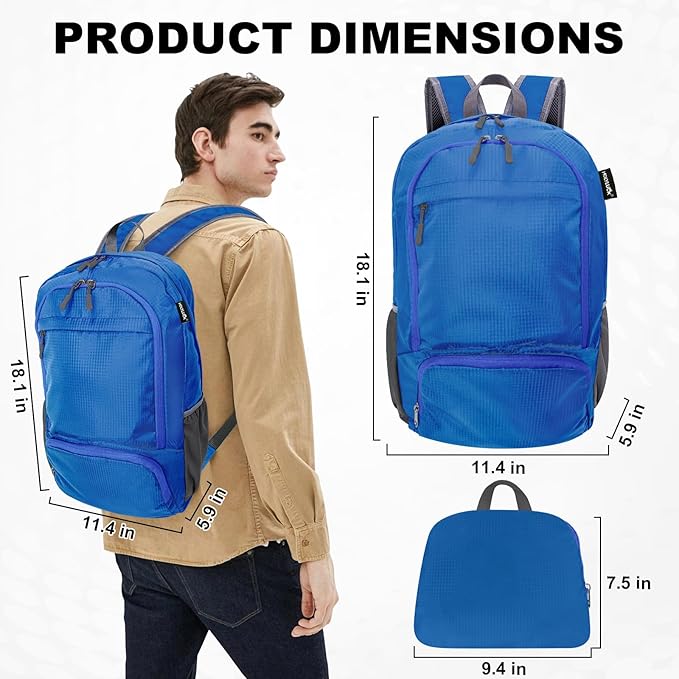 HOLYLUCK 20L Lightweight Packable Hiking Daypack Foldable Backpack for Men Women Small Travel Outdoor Foldable Shoulder Bag-blue